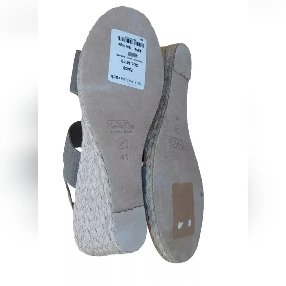 Andre Assous Allison Sandals Women Sz 41 Neutral Espadrille Strappy Wedge Sage